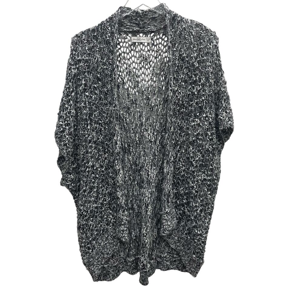 Abercrombie & Fitch Black White Open-Weave Open-Front Cardigan Vest One Size